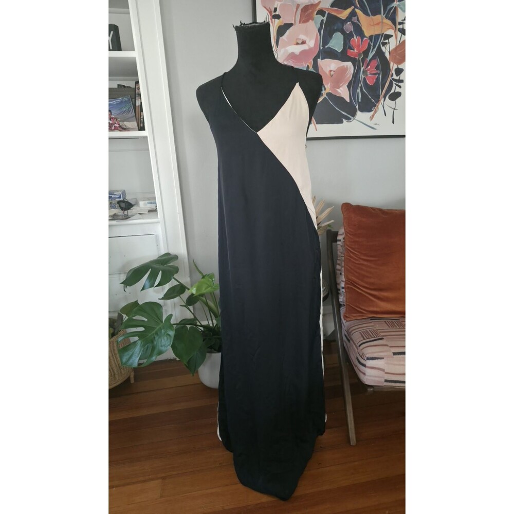 Zara Basic Women's S Black & White Colorblock V-Neck Satin Maxi Dress